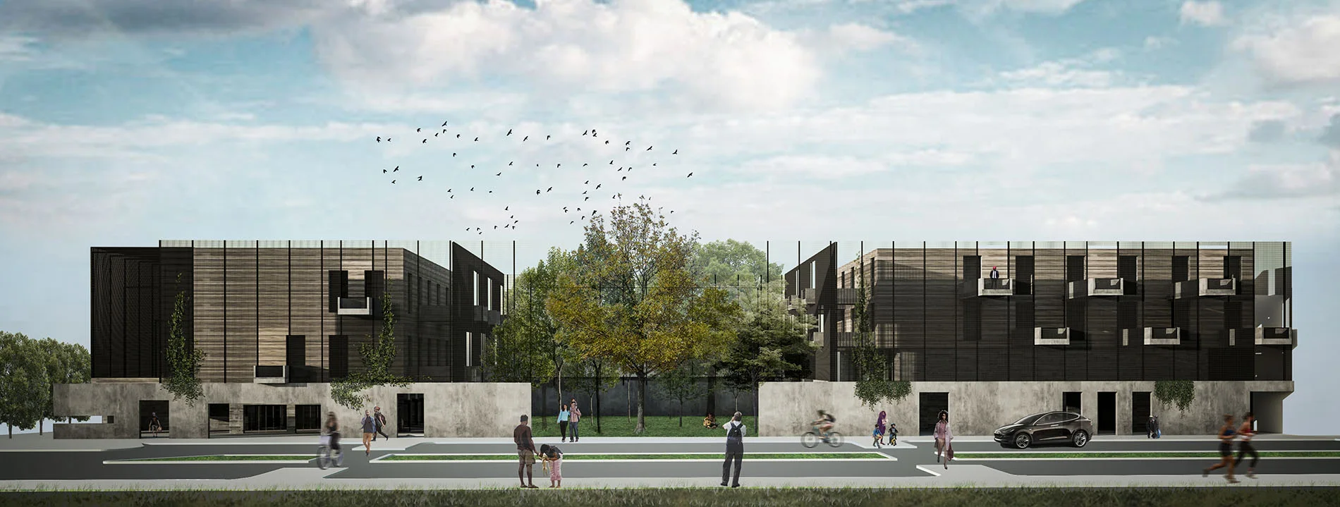 a student work city street front at night