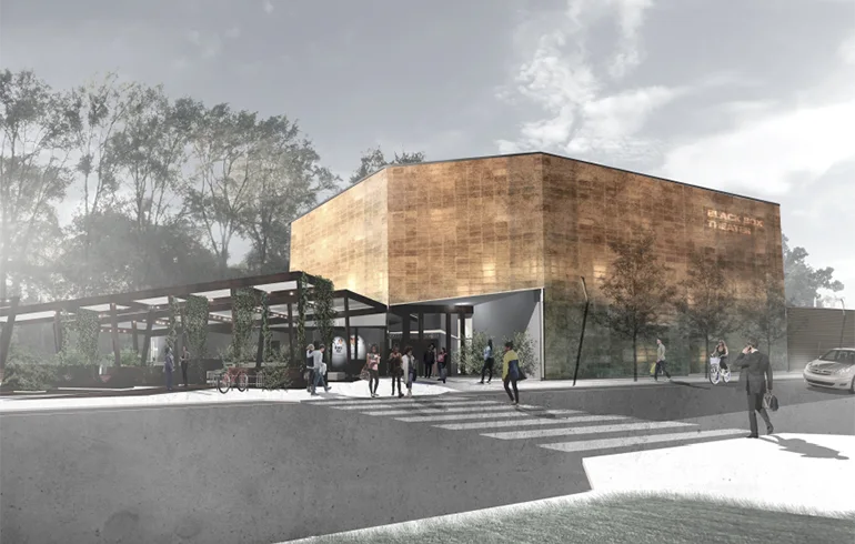 example of student work - a drawing of outside of modern building